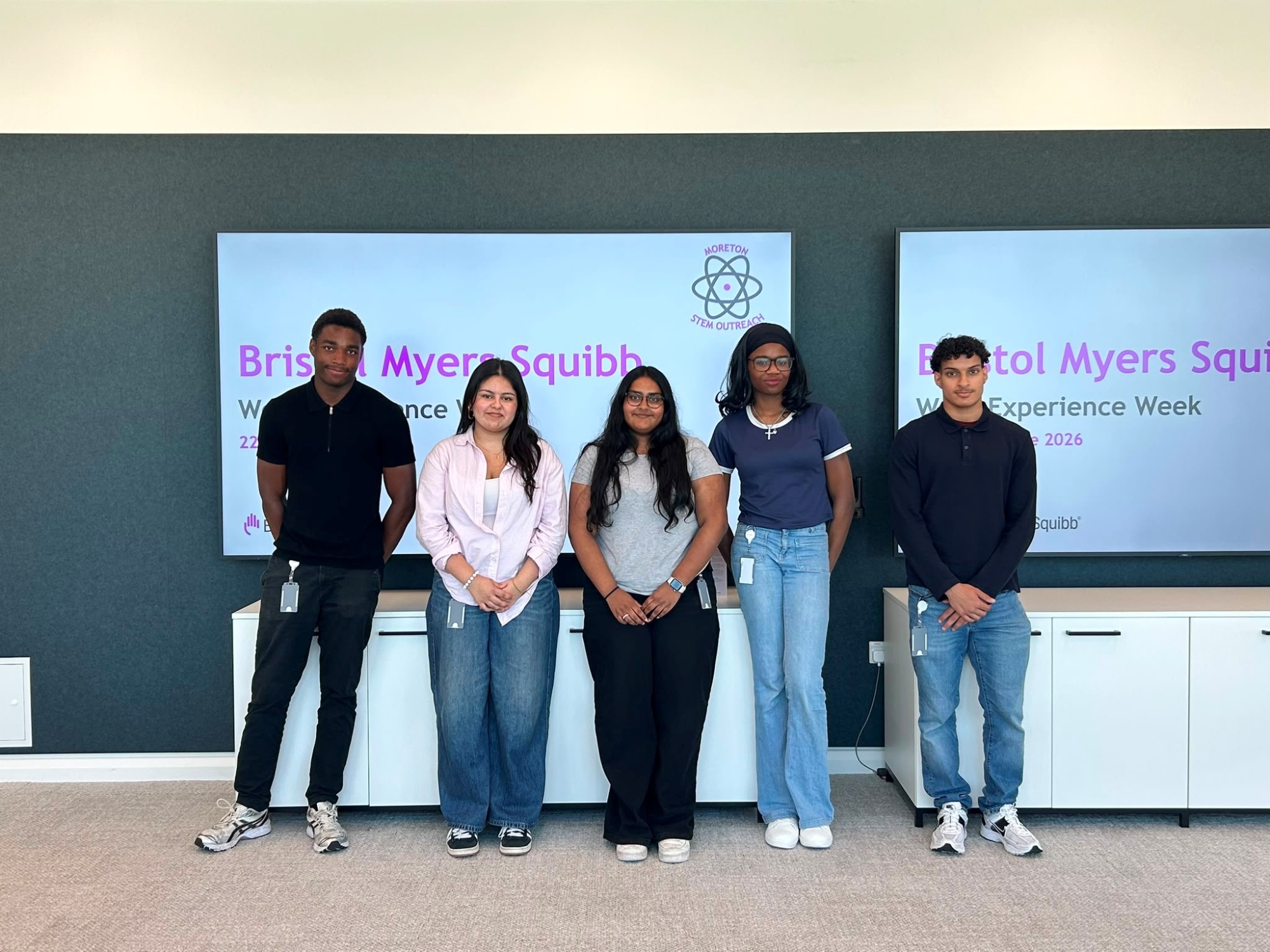 Image of sixth form students at Bristol Myers Squibb on their work experience placement