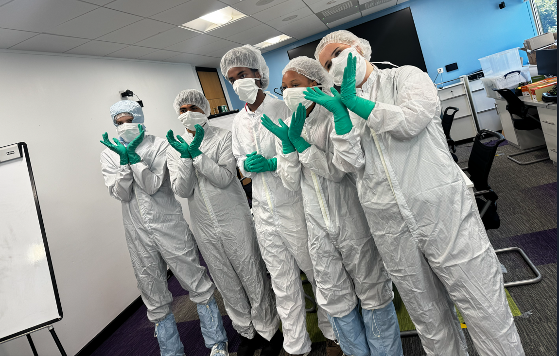 Image of sixth form students at Bachem UK on their work experience placement wearing protective clothes
