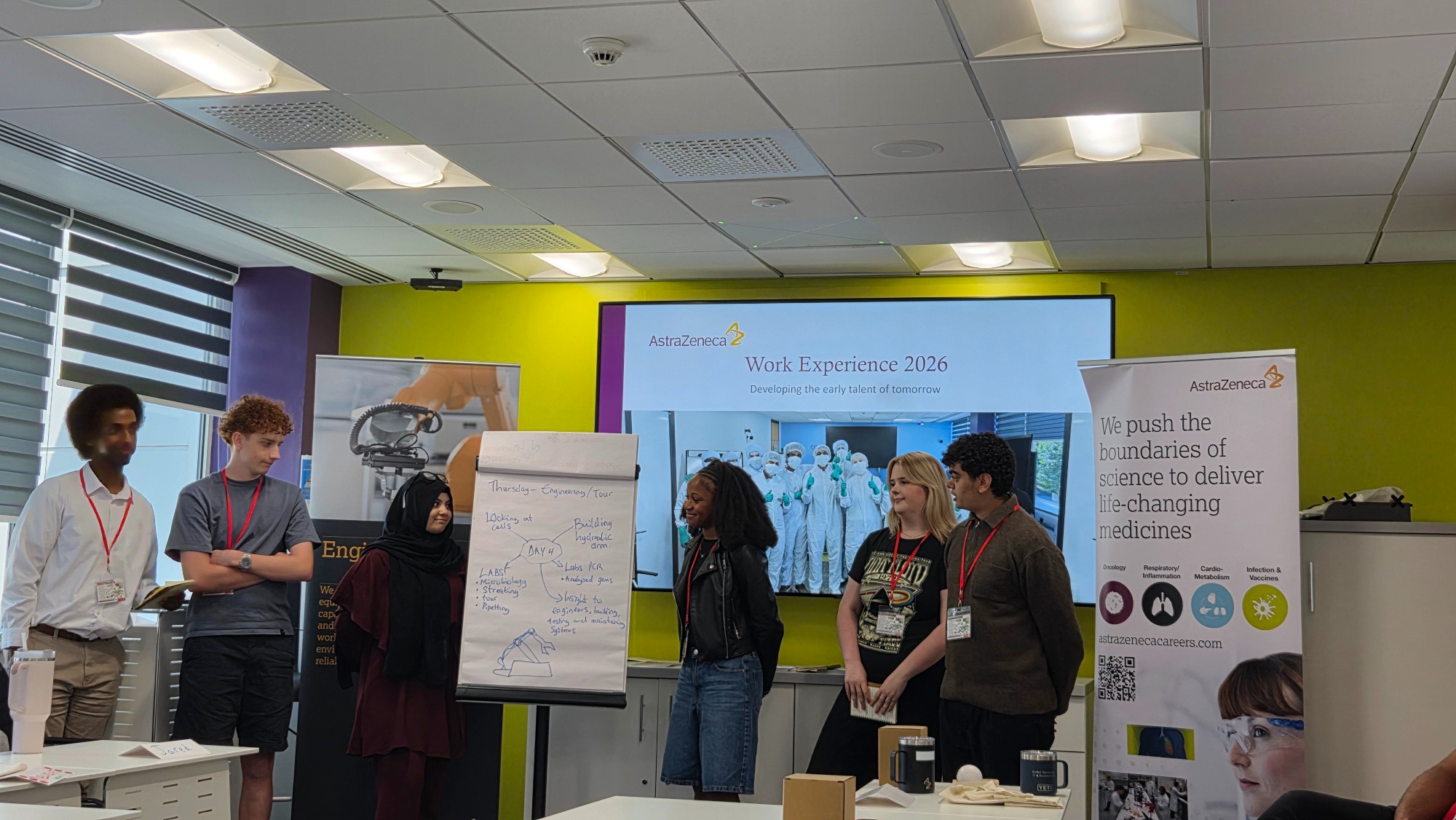 Image of sixth form students at AstraZeneca on their work experience placement