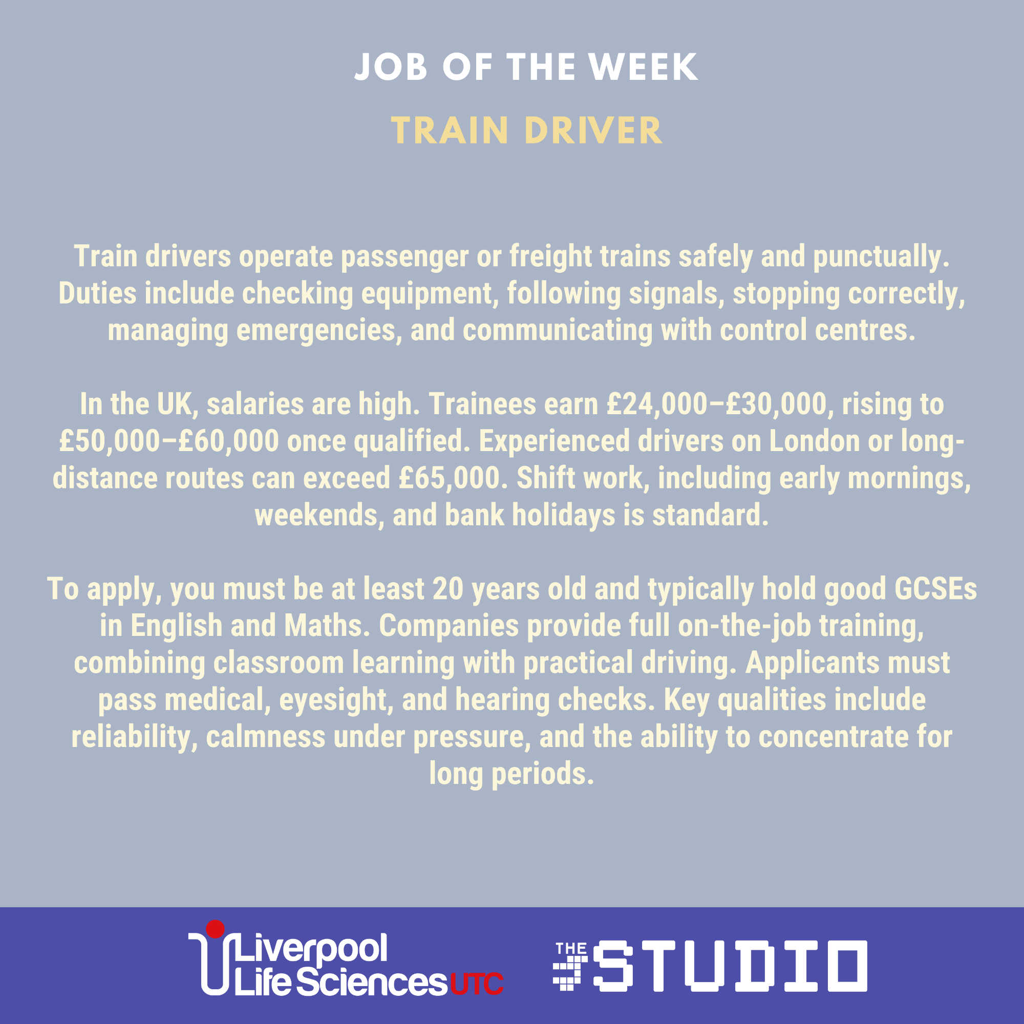 Job of the week description of Train Driver