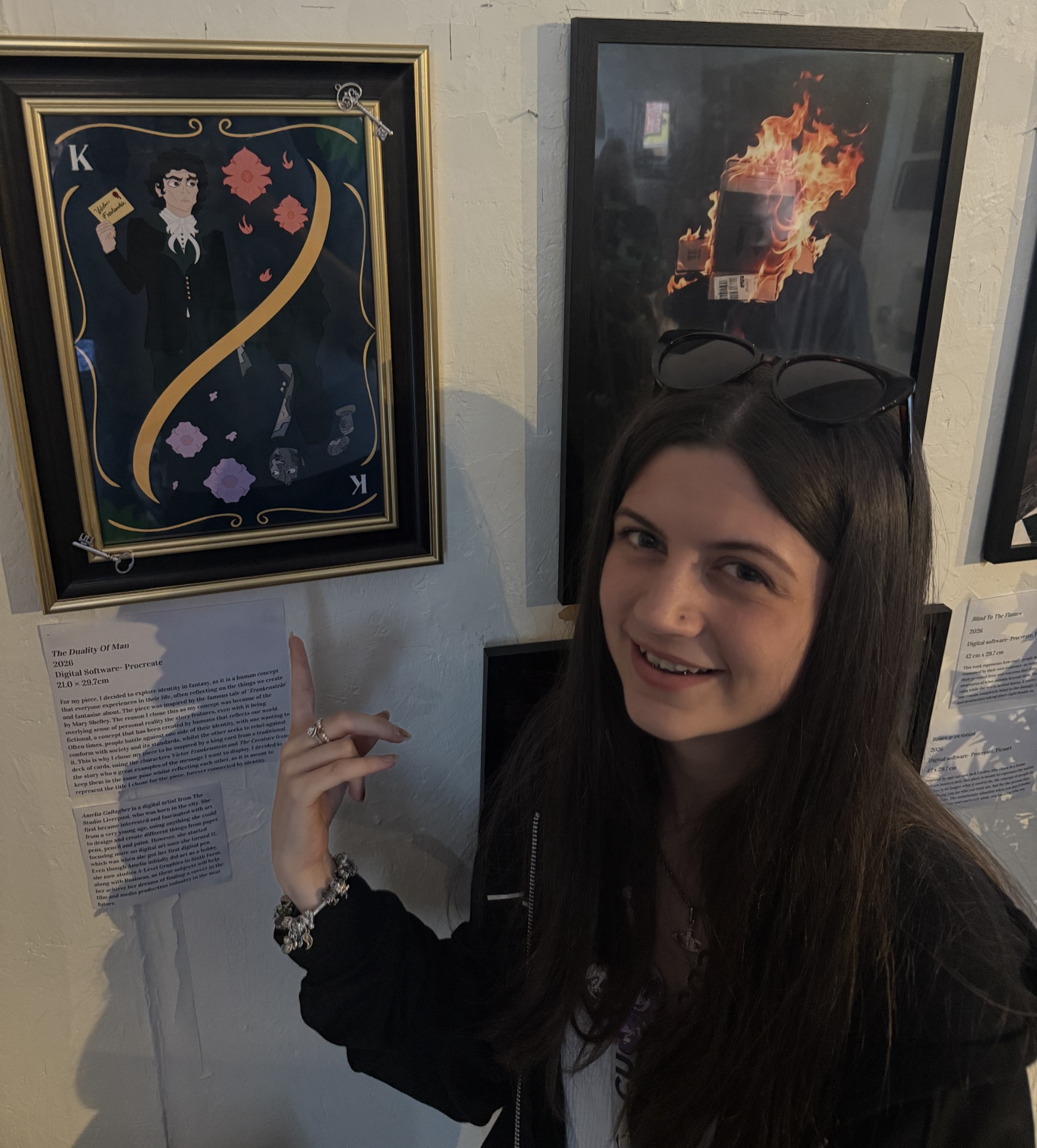 Student in front of the exhibition